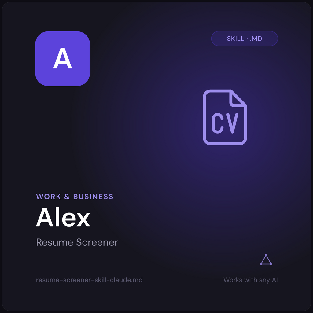 Alex — Resume Screener AI Skill cover