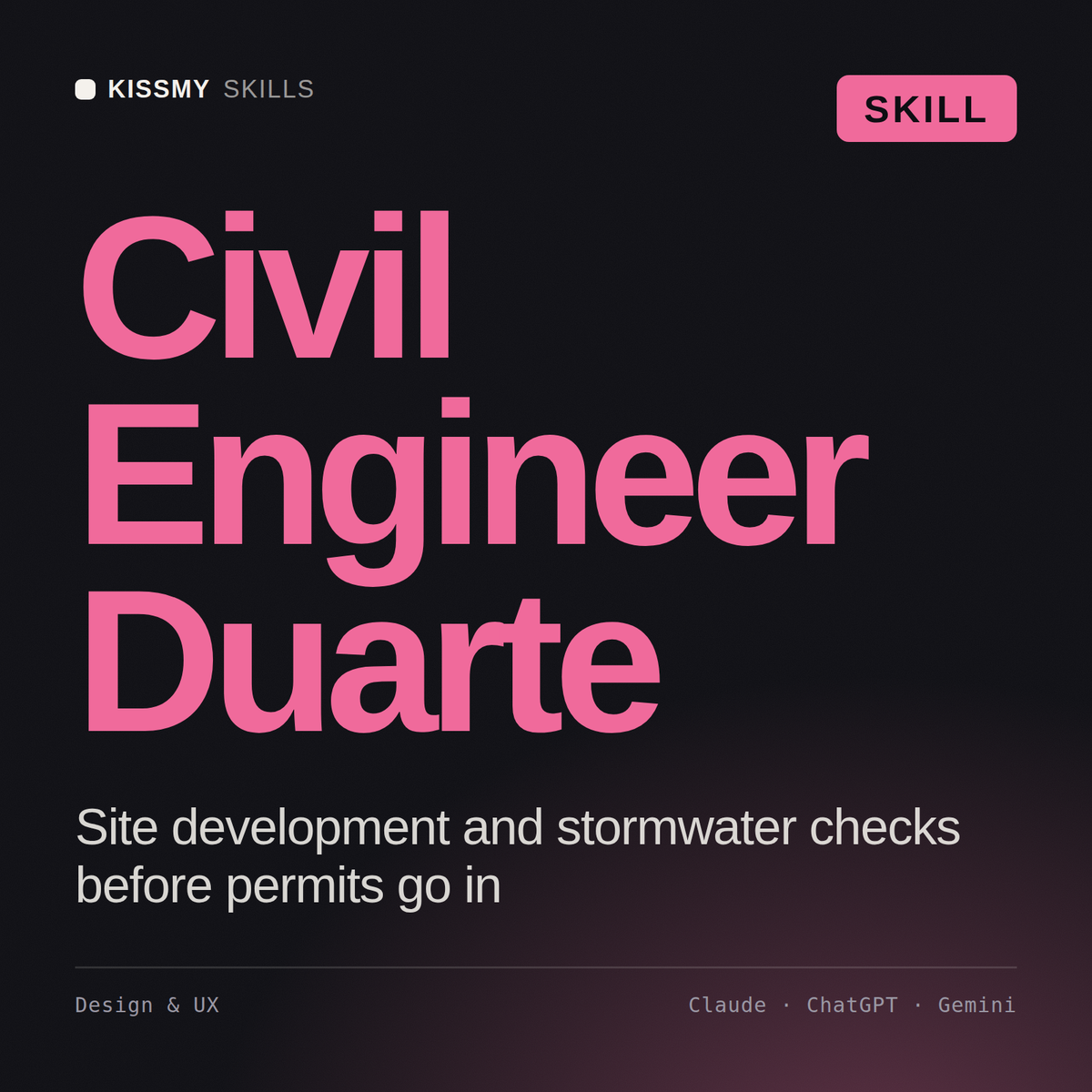 Civil Engineer, Duarte AI skill by KissMySkills, cover