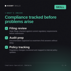 What's inside the Compliance Specialist, Edelmira AI skill: Filing review, Audit prep, Policy tracking