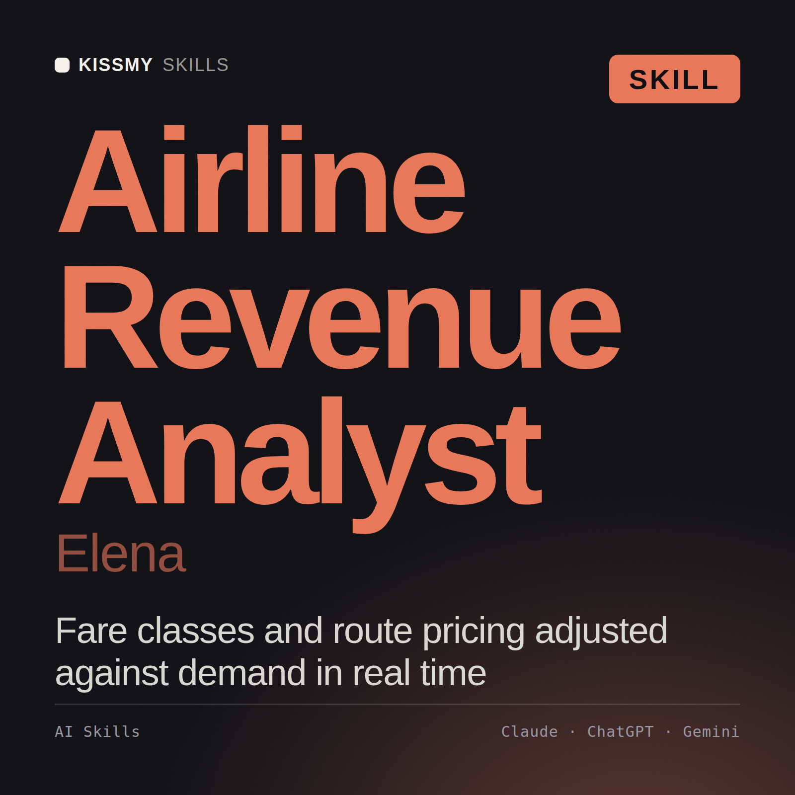 Airline Revenue Analyst, Elena AI skill by KissMySkills, cover