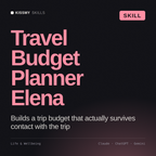 Travel Budget Planner, Elena AI skill by KissMySkills, cover