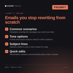 What's inside the Email Template Pack AI prompt: Common scenarios, Tone options, Subject lines, Quick edits