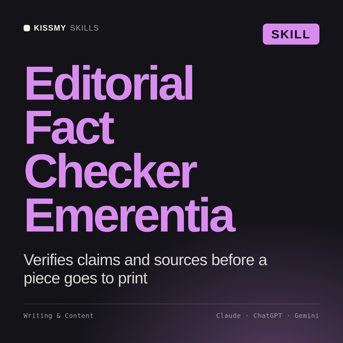 Editorial Fact Checker, Emerentia AI skill by KissMySkills, cover