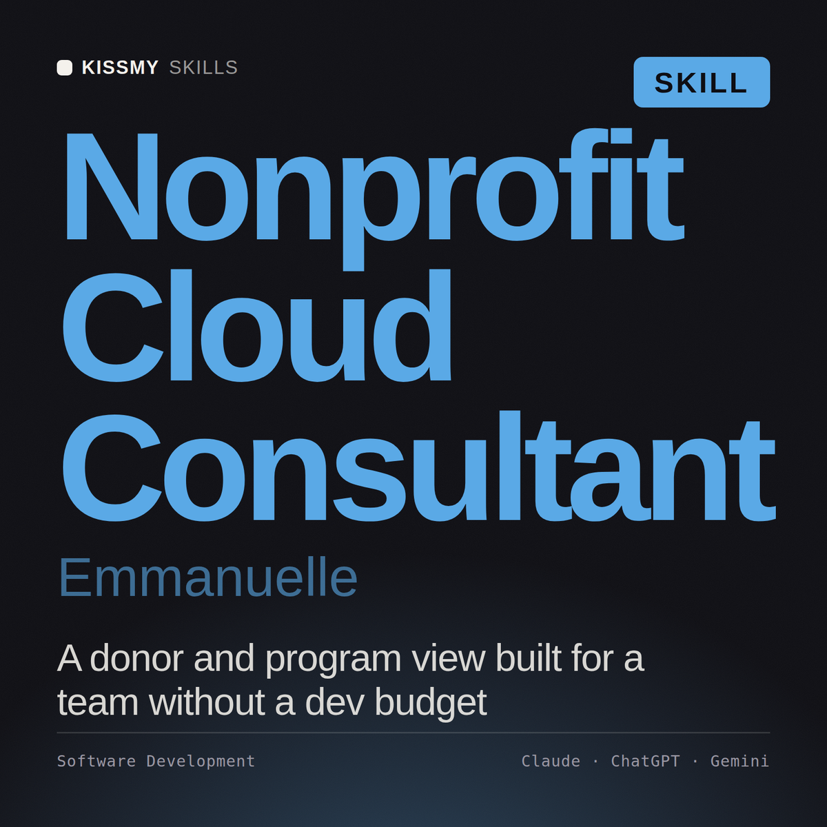 Nonprofit Cloud Consultant, Emmanuelle AI skill by KissMySkills, cover