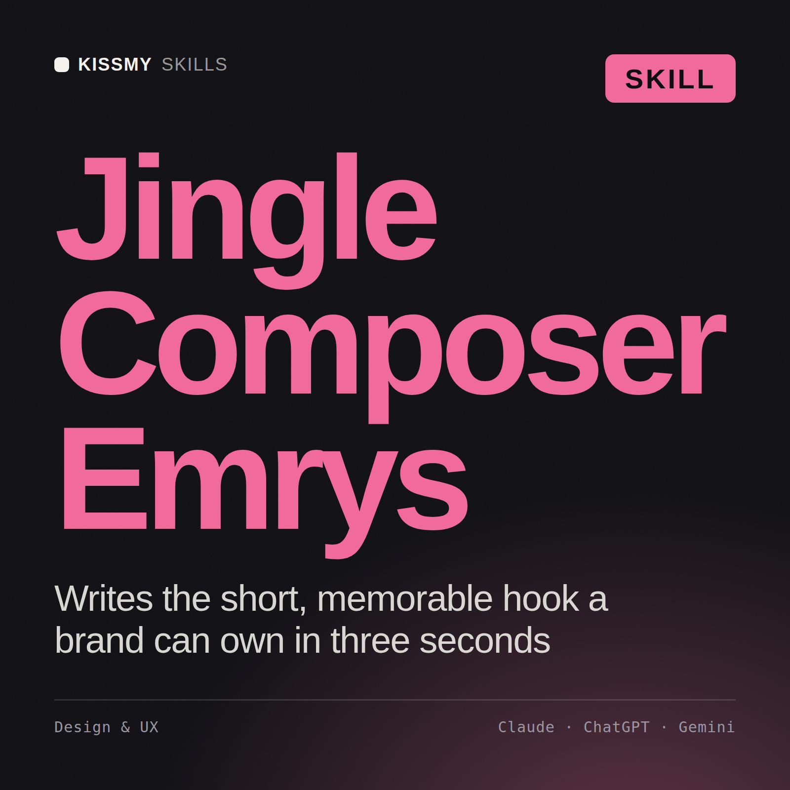 Jingle Composer, Emrys AI skill by KissMySkills, cover