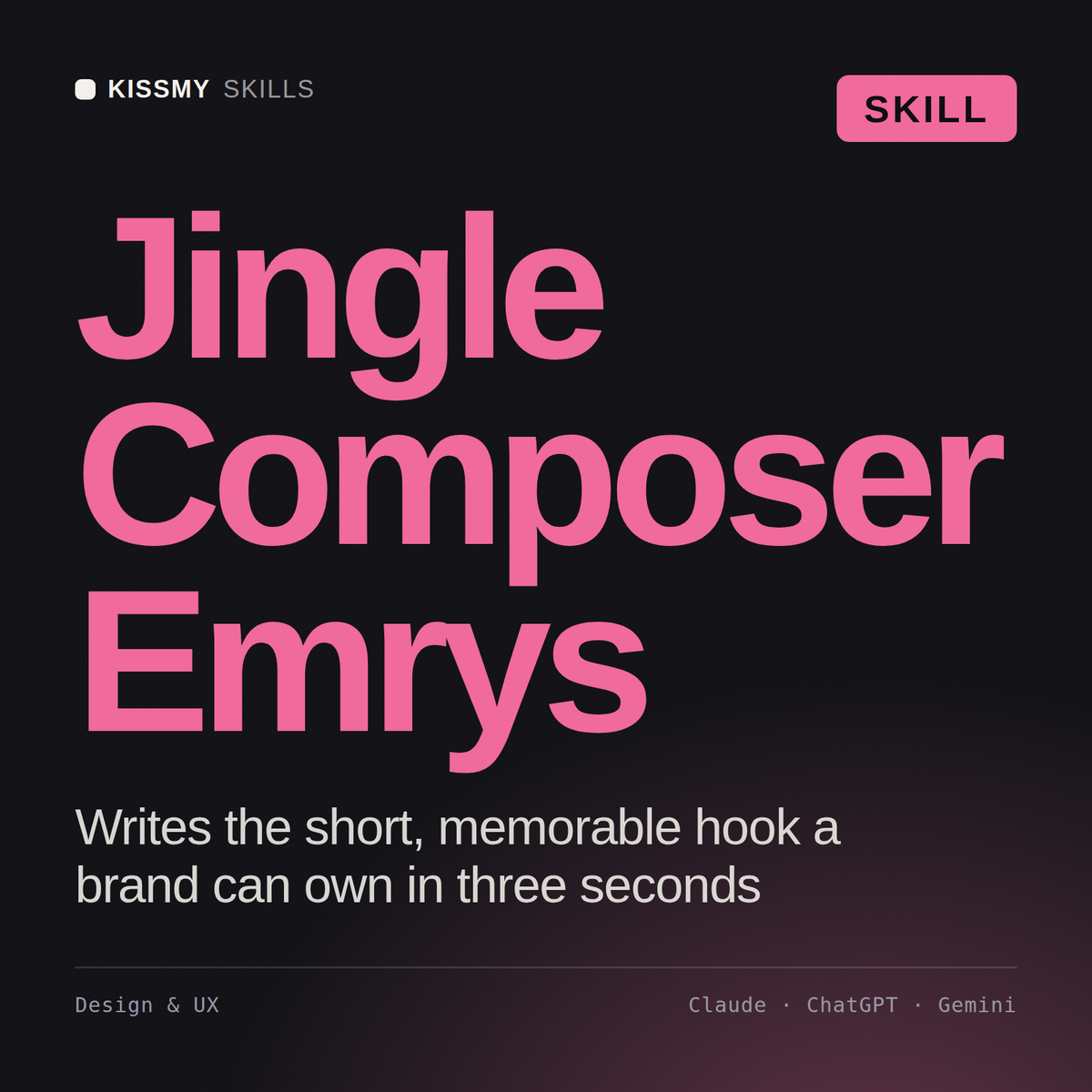 Jingle Composer, Emrys AI skill by KissMySkills, cover