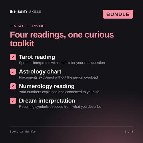 What's inside the Esoteric Bundle AI bundle: Tarot reading, Astrology chart, Numerology reading, Dream interpretation