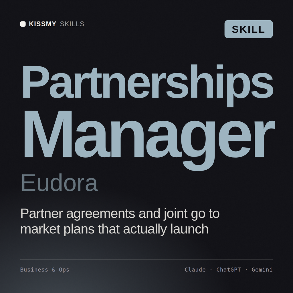 Partnerships Manager, Eudora AI skill by KissMySkills, cover