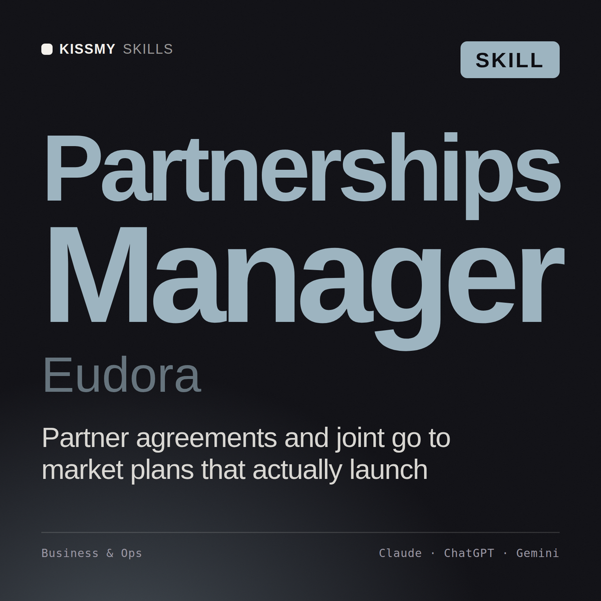 Partnerships Manager, Eudora AI skill by KissMySkills, cover