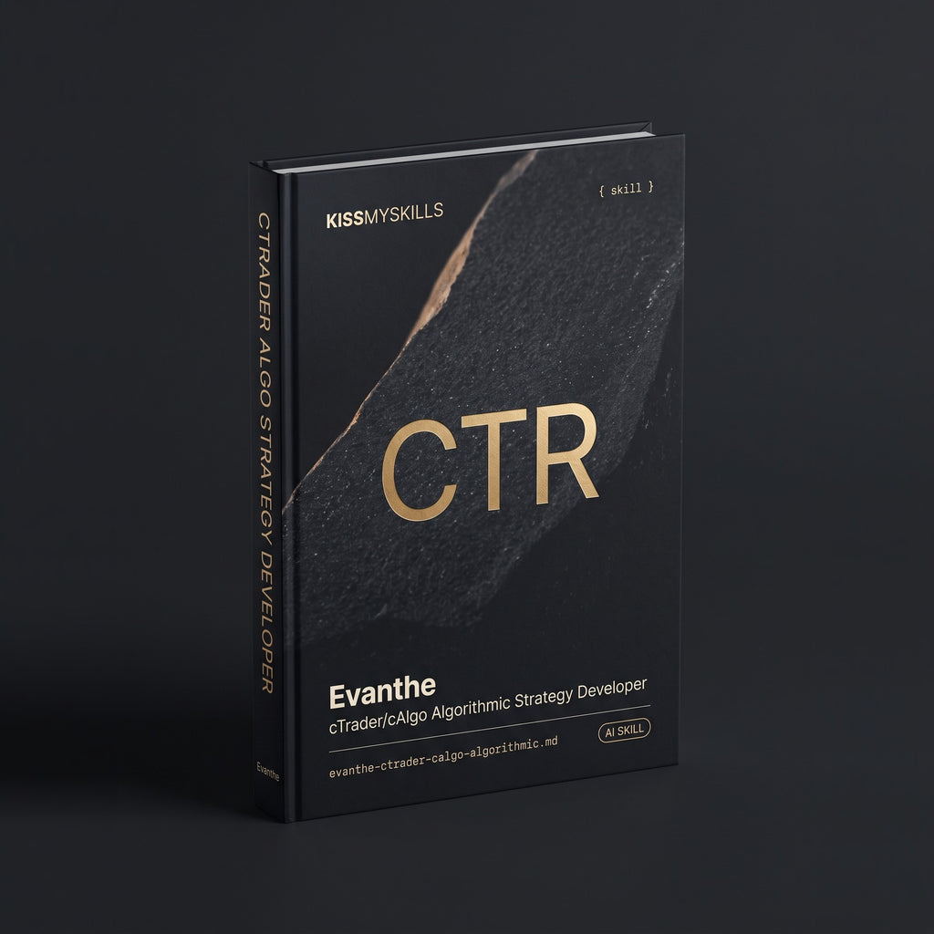 Evanthe - cTrader/cAlgo Algorithmic Strategy Developer Claude skill by KissMySkills, hardcover volume cover