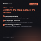 What's inside the Family and Study Bundle AI bundle: Homework help, Language practice, Parenting guidance