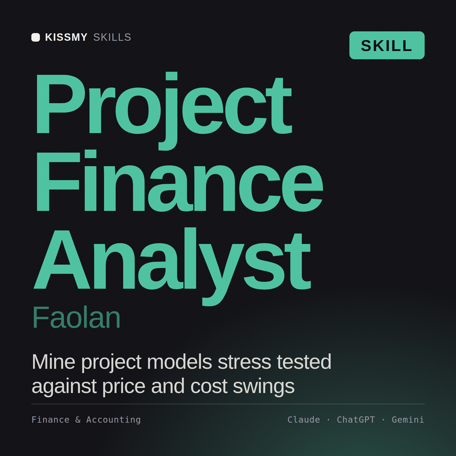 Project Finance Analyst, Faolan AI skill by KissMySkills, cover