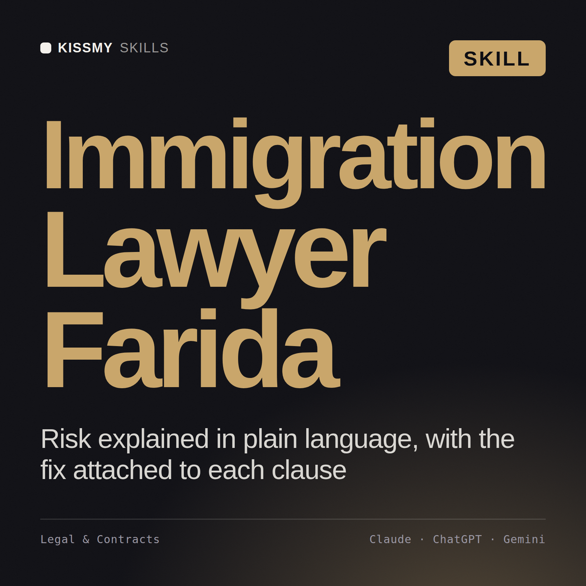 Immigration Lawyer, Farida AI skill by KissMySkills, cover