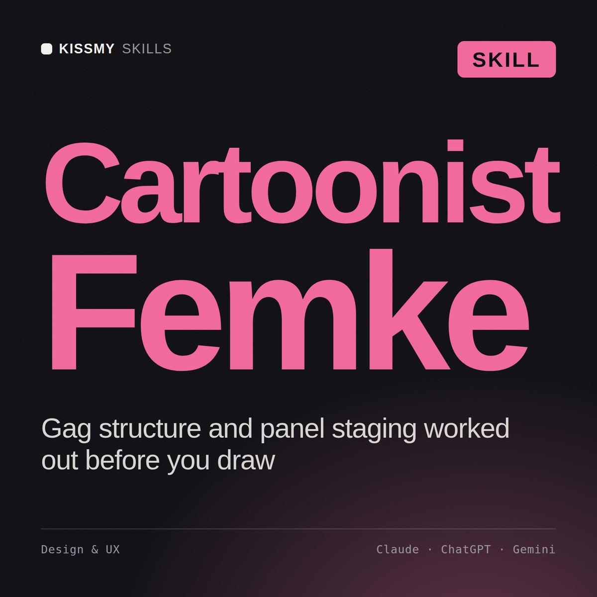 Cartoonist, Femke AI skill by KissMySkills, cover