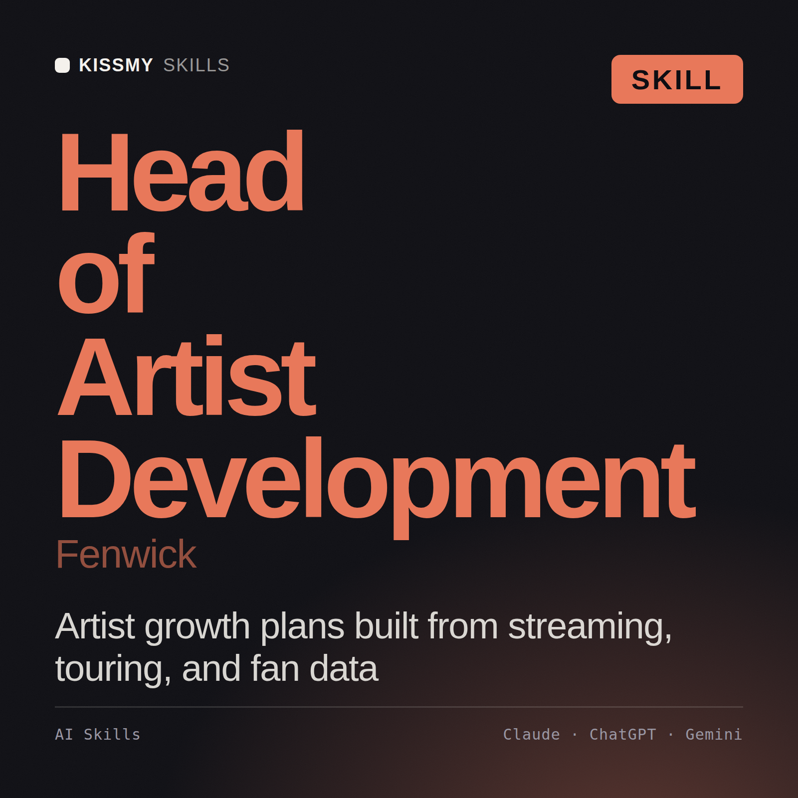 Head of Artist Development, Fenwick AI skill by KissMySkills, cover