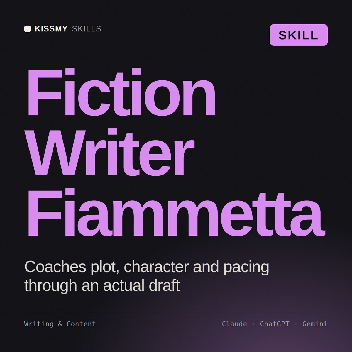 Fiction Writer, Fiammetta AI skill by KissMySkills, cover