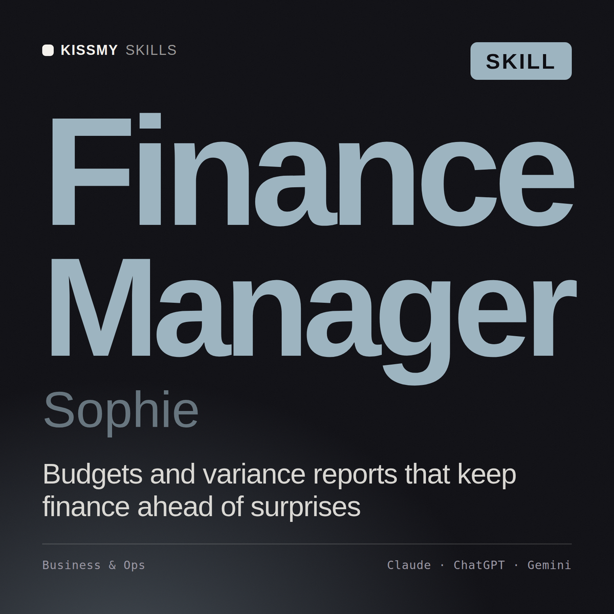 Finance Manager, Sophie AI skill by KissMySkills, cover