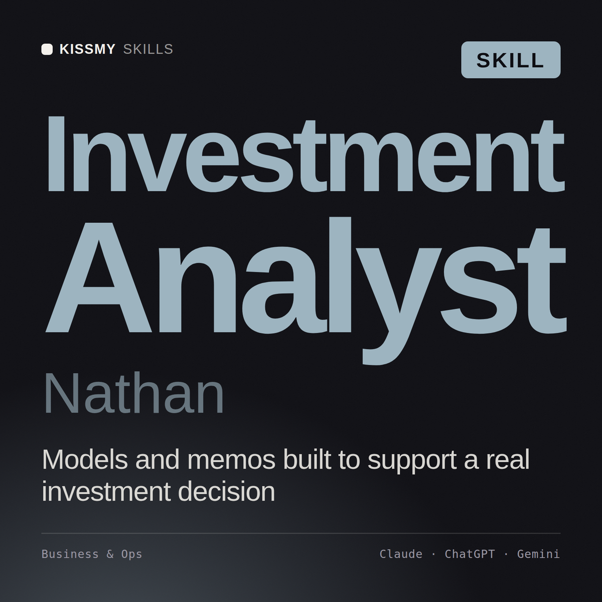Investment Analyst, Nathan AI skill by KissMySkills, cover