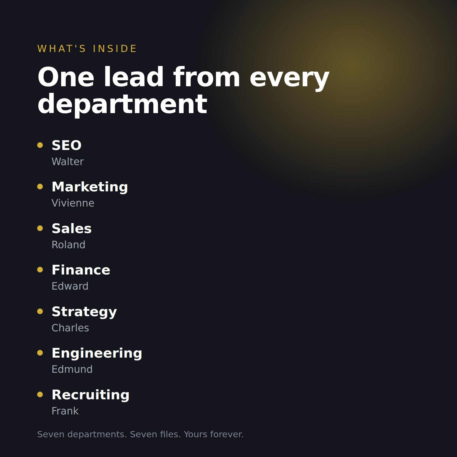 What is inside the Founder Stack: one lead agent from SEO, Marketing, Sales, Finance, Strategy, Engineering and Recruiting