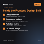 What's inside the Frontend Design Skill - Production React and Tailwind UI for Claude Code AI skill: Design decision, Tokens and variants, Full state matrix, QA before merge