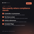 What's inside the GDPR Compliance Check Workflow AI skill: Controller vs processor, Ten focus areas, Article references, Unstated flags