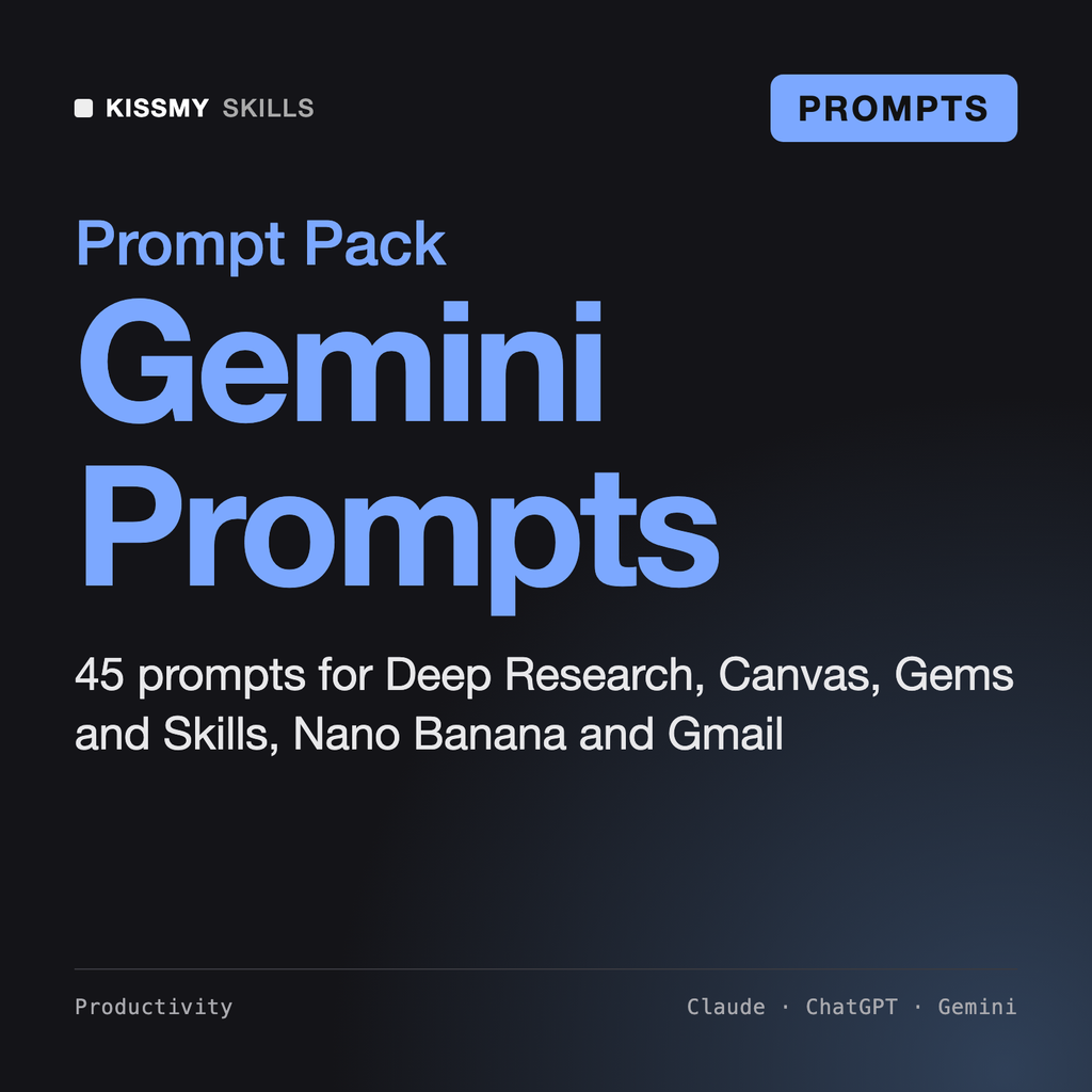 Gemini Prompts Pack - 45 Gemini AI Prompts and Starter Guide by KissMySkills, cover