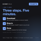 How the Gemini Prompts Pack - 45 Gemini AI Prompts and Starter Guide works in three steps: download, drop it into your AI chat, done