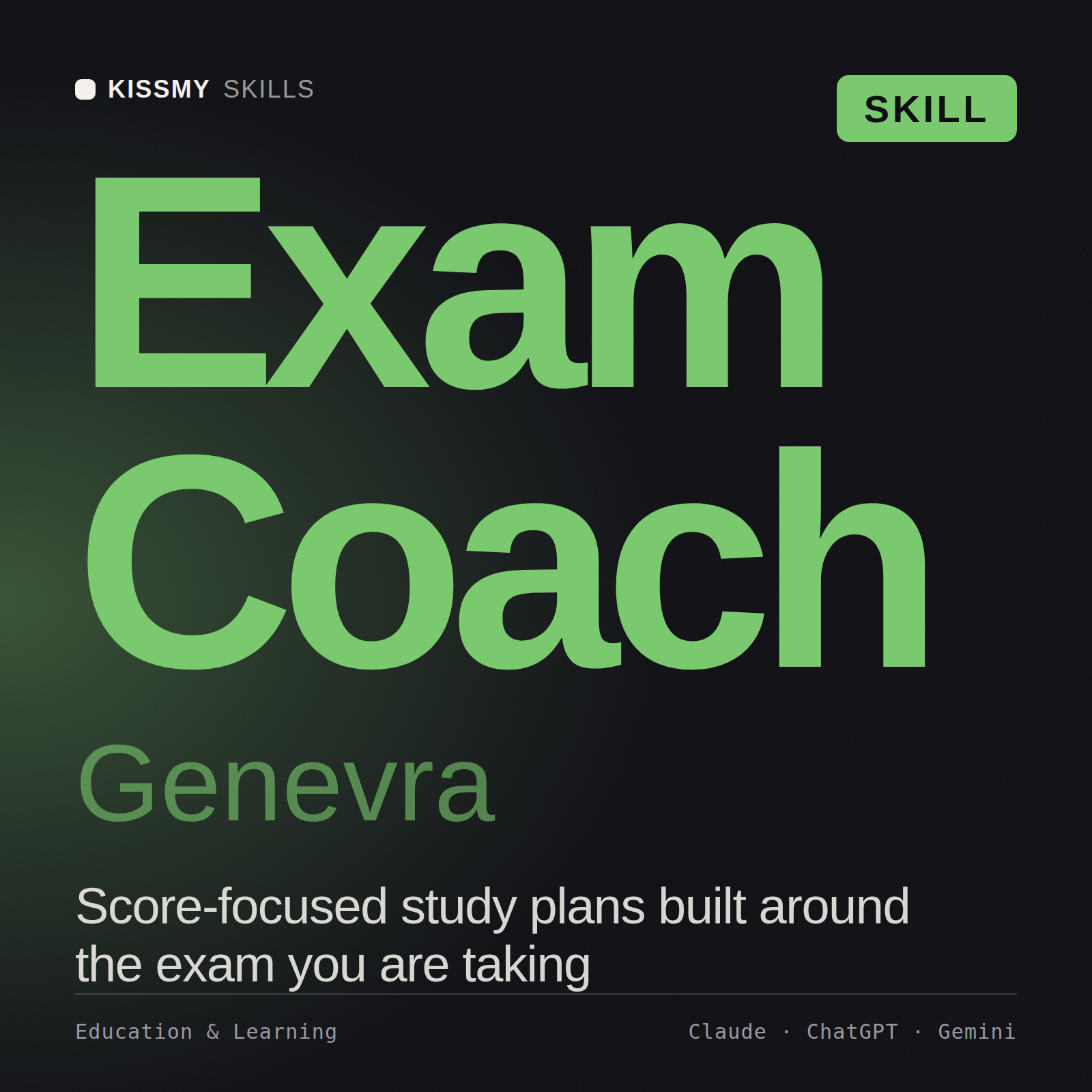 Exam Coach, Genevra AI skill by KissMySkills, cover