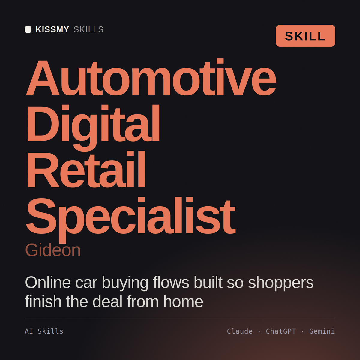 Automotive Digital Retail Specialist, Gideon AI skill by KissMySkills, cover