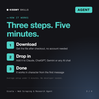 How the Gisela - Web Scraping & Research Agent works in three steps: download, drop it into your AI chat, done