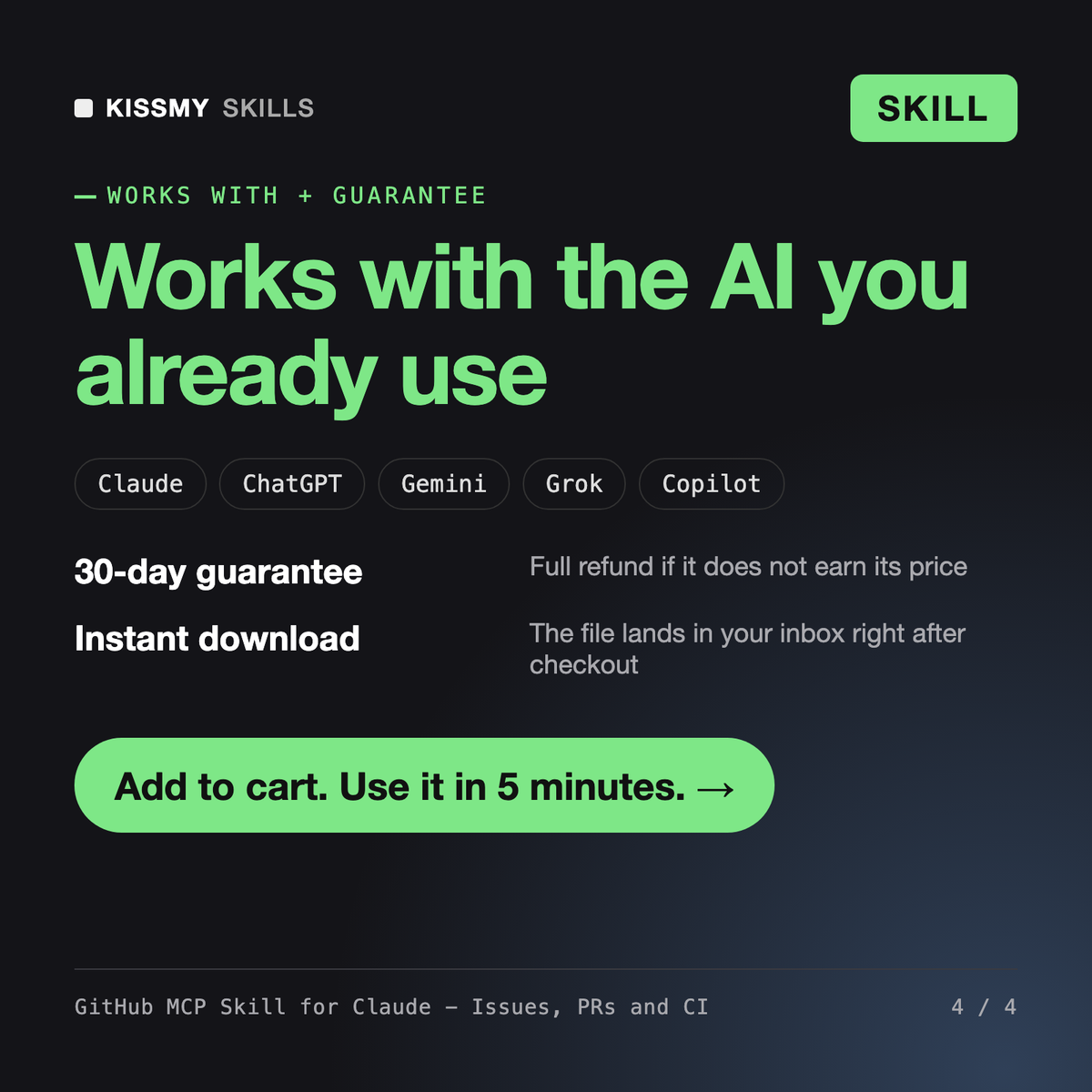 The GitHub MCP Skill for Claude - Issues, PRs and CI works with Claude, ChatGPT, Gemini and any AI chat, 30-day money-back guarantee