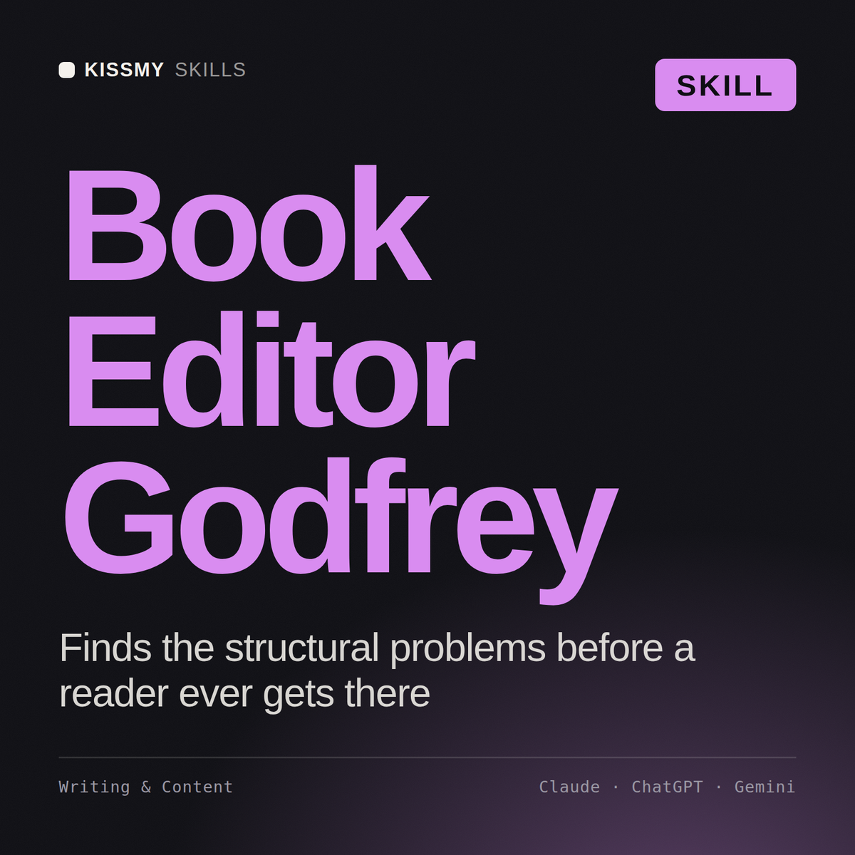 Book Editor, Godfrey AI skill by KissMySkills, cover