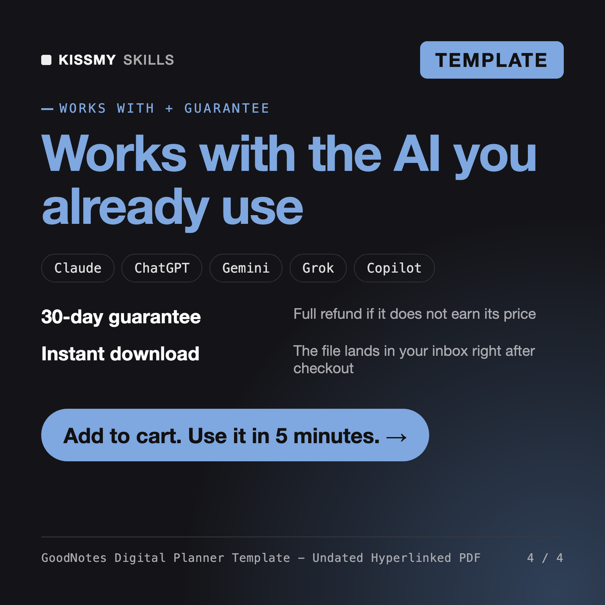The GoodNotes Digital Planner Template - Undated Hyperlinked PDF works with Claude, ChatGPT, Gemini and any AI chat, 30-day money-back guarantee