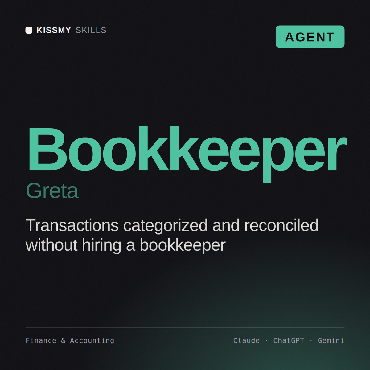 Bookkeeper, Greta AI agent by KissMySkills, cover