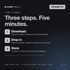 How the Grok Prompts Pack - 45 Grok AI Prompts and Starter Guide works in three steps: download, drop it into your AI chat, done