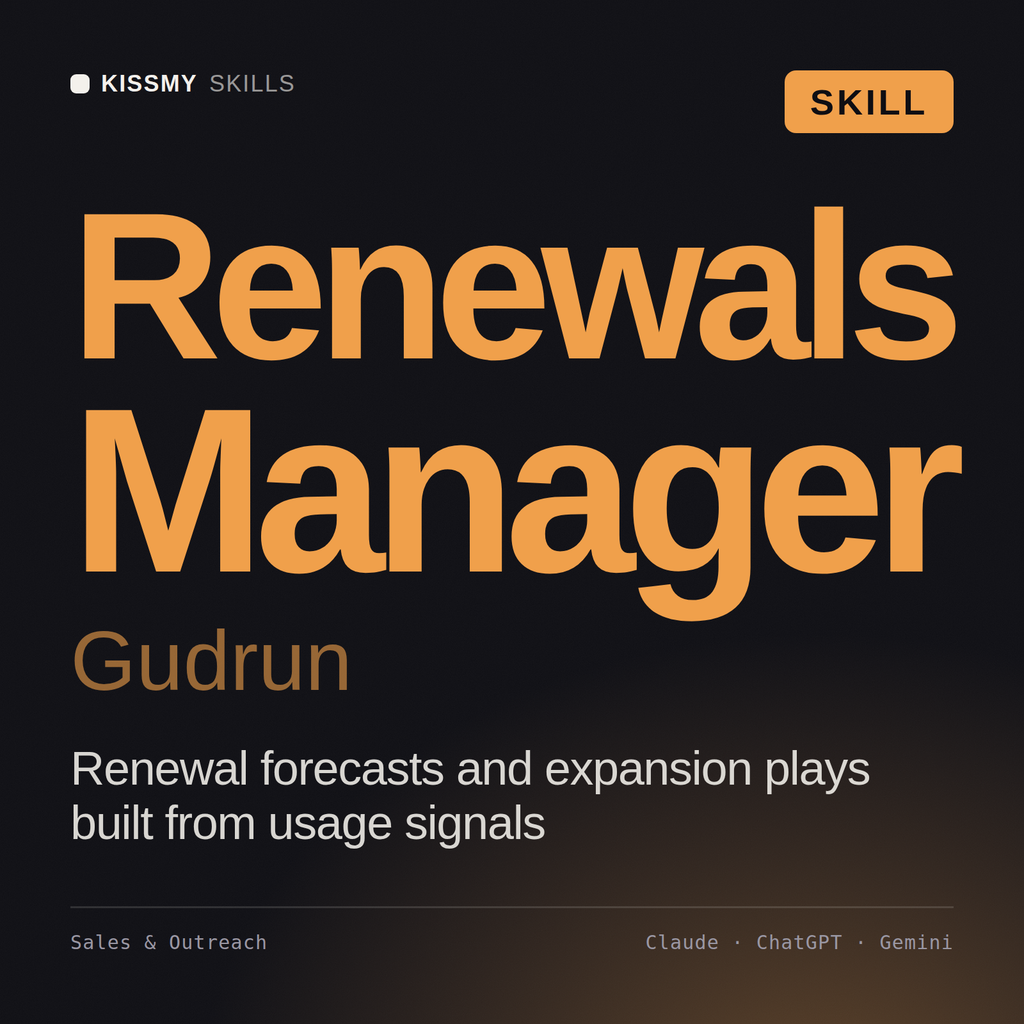 Renewals Manager, Gudrun AI skill by KissMySkills, cover