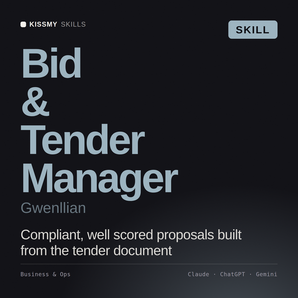 Bid & Tender Manager, Gwenllian AI skill by KissMySkills, cover