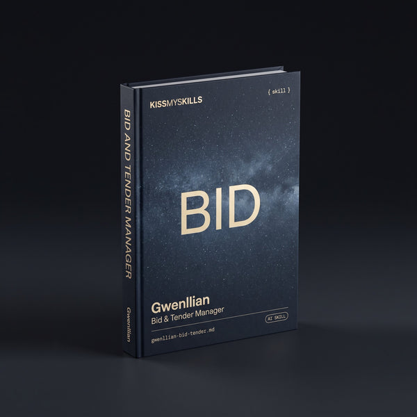 Bid & Tender Manager Claude skill by KissMySkills, hardcover volume cover