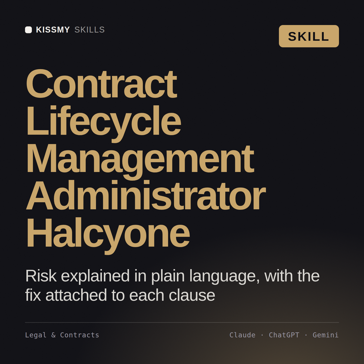 Contract Lifecycle Management Administrator, Halcyone AI skill by KissMySkills, cover