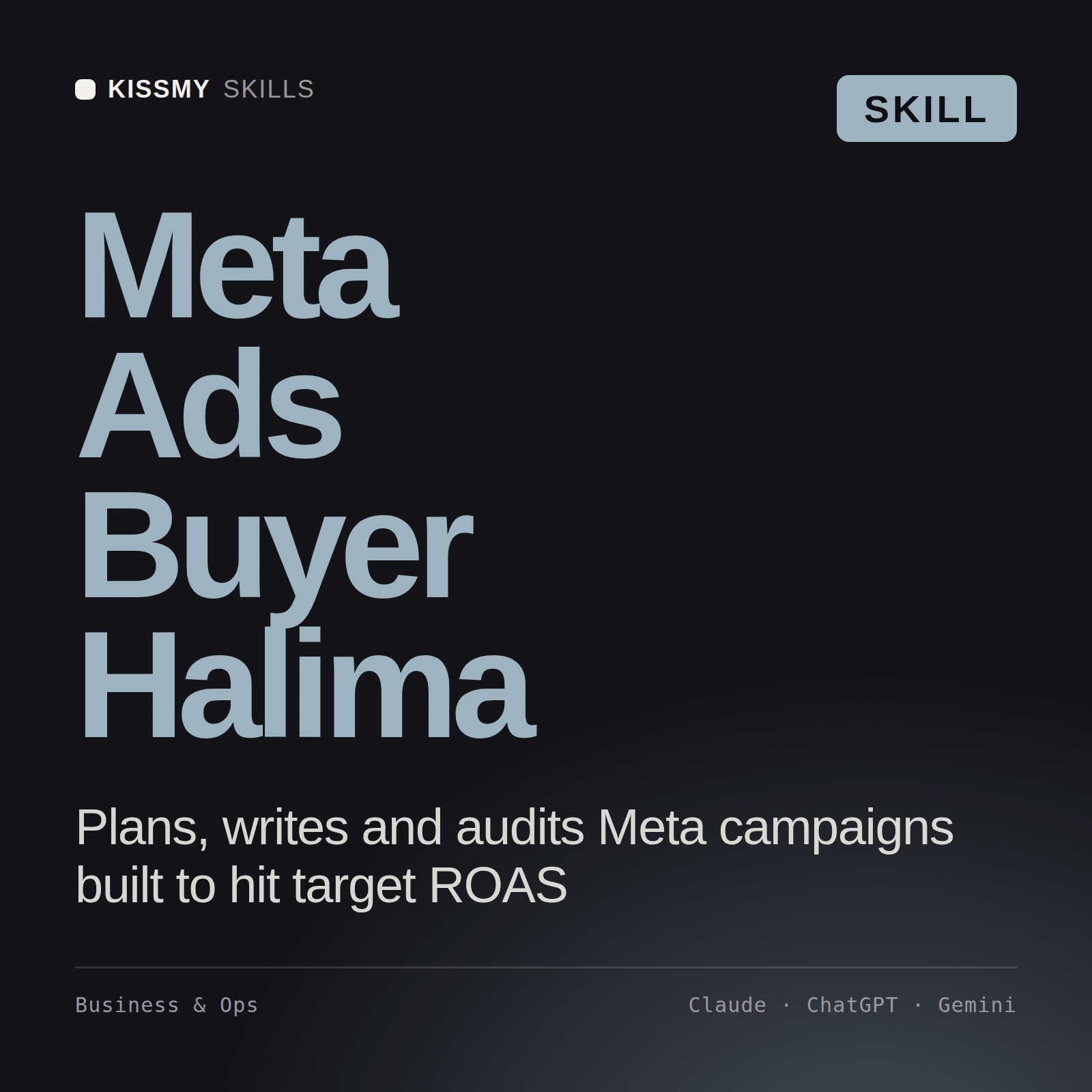 Meta Ads Buyer, Halima AI skill by KissMySkills, cover