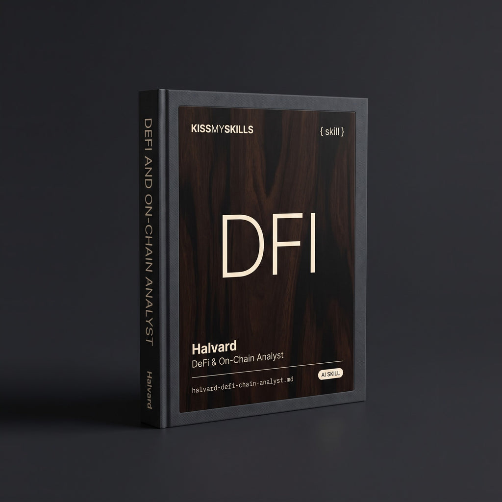 DeFi & On-Chain Analyst Claude skill by KissMySkills, hardcover volume cover