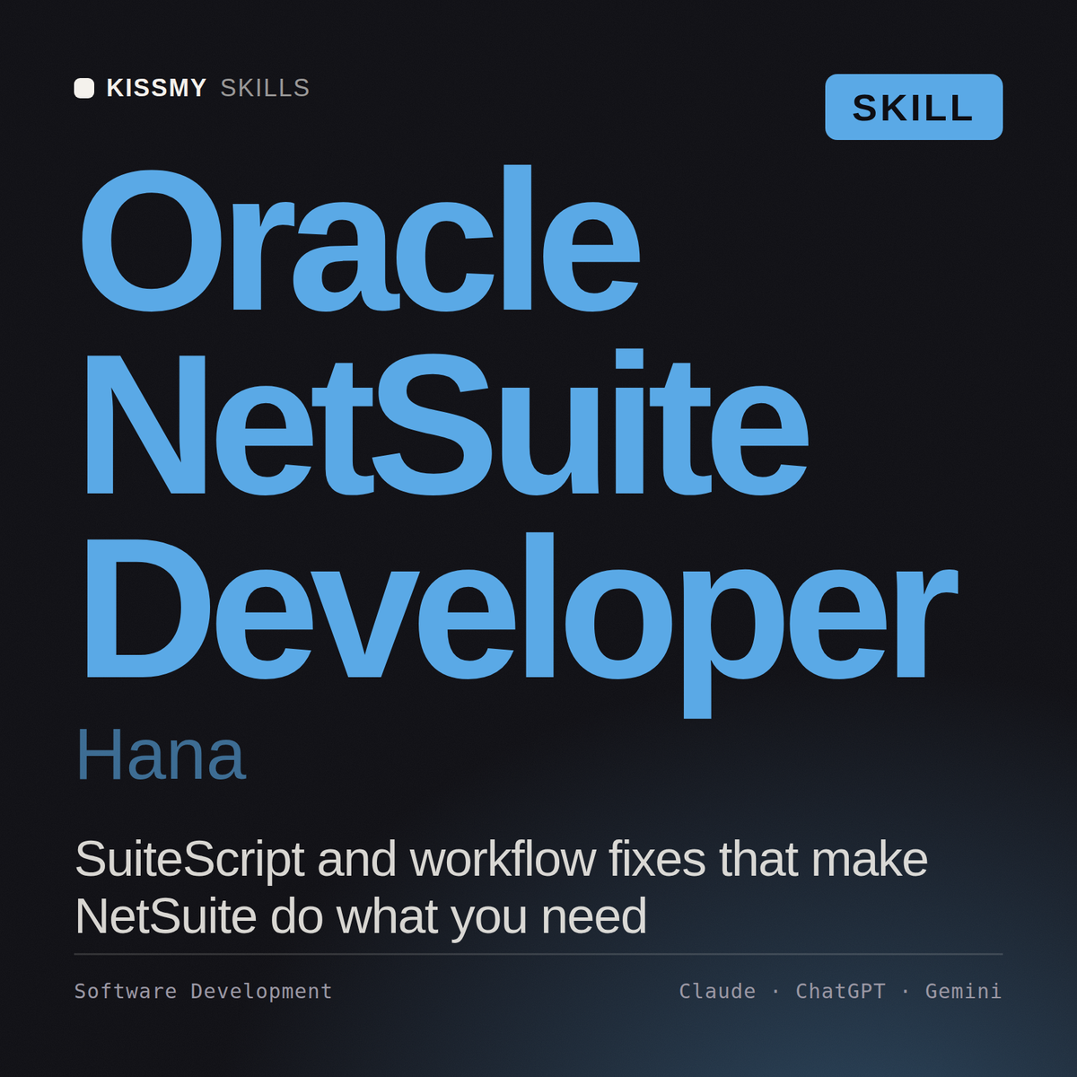 Oracle NetSuite Developer, Hana AI skill by KissMySkills, cover
