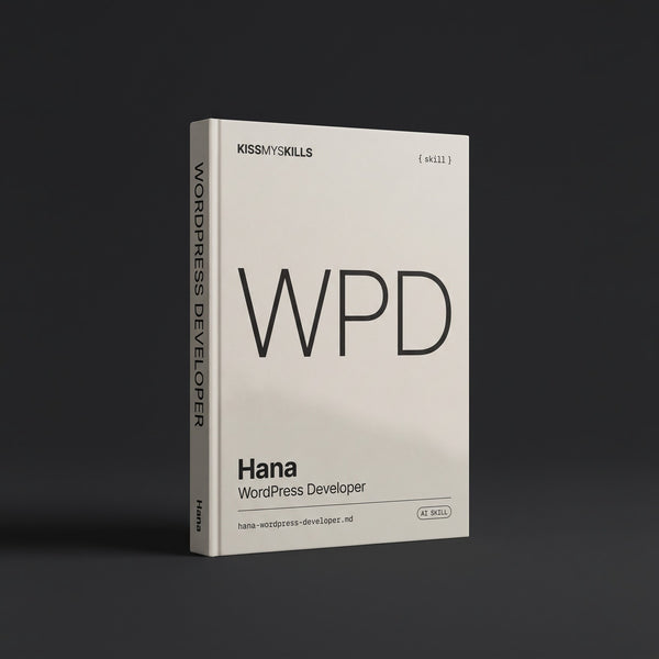 WordPress Developer Claude skill by KissMySkills, hardcover volume cover