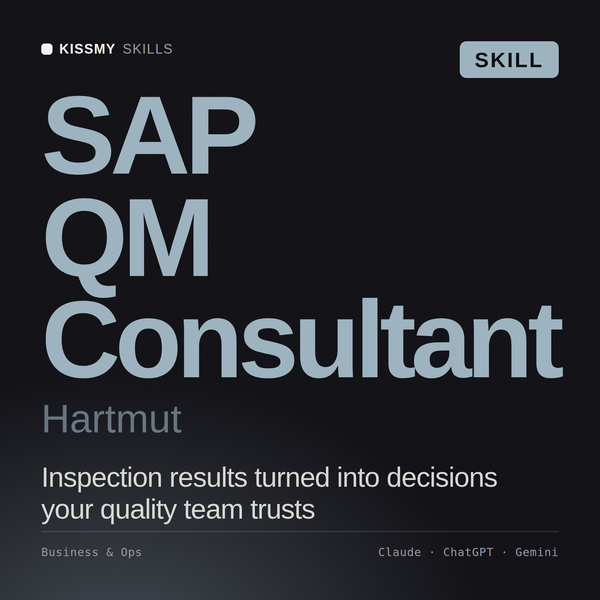 SAP QM Consultant, Hartmut AI skill by KissMySkills, cover