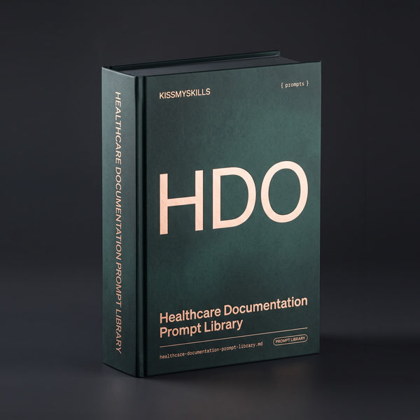 Healthcare Documentation prompts for Claude by KissMySkills, oxidised verdigris bronze cover with the monogram HDO