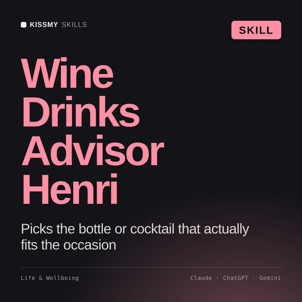 Wine Drinks Advisor, Henri AI skill by KissMySkills, cover