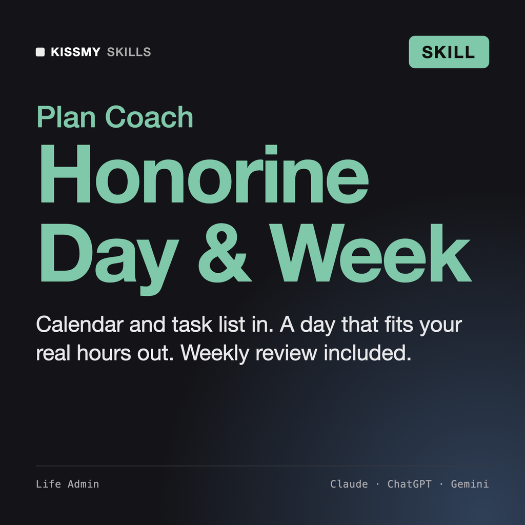 Honorine - Daily & Weekly Planning Coach AI skill by KissMySkills, cover