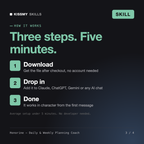 How the Honorine - Daily & Weekly Planning Coach AI skill works in three steps: download, drop it into your AI chat, done