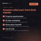 What's inside the Hotel Chatbot Prompt AI prompt: Property questionnaire, No fake availability, Reservation handoff, Any AI chat