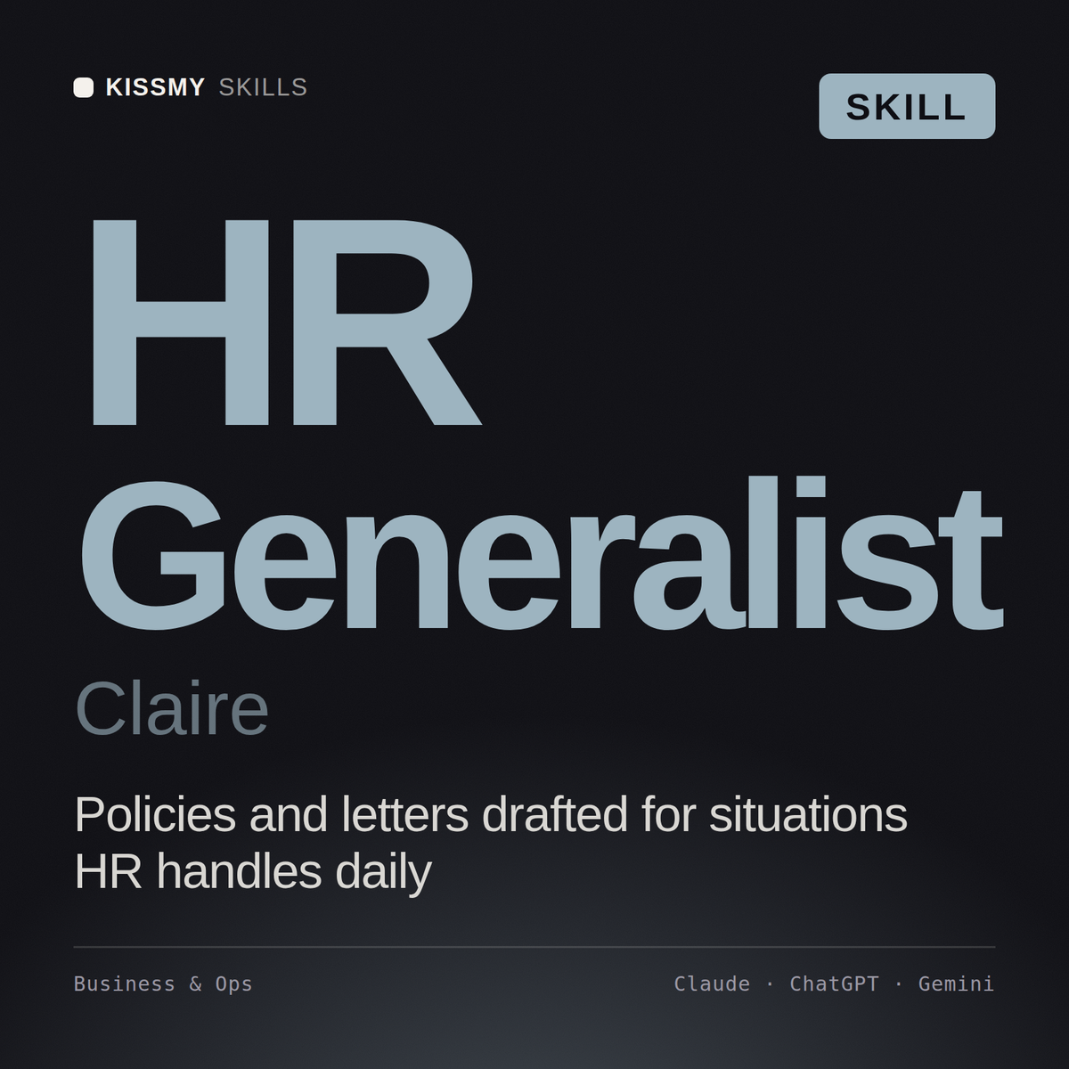 HR Generalist, Claire AI skill by KissMySkills, cover